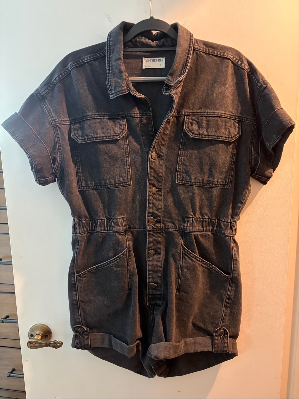 Free People Washed Black Denim Short Romper